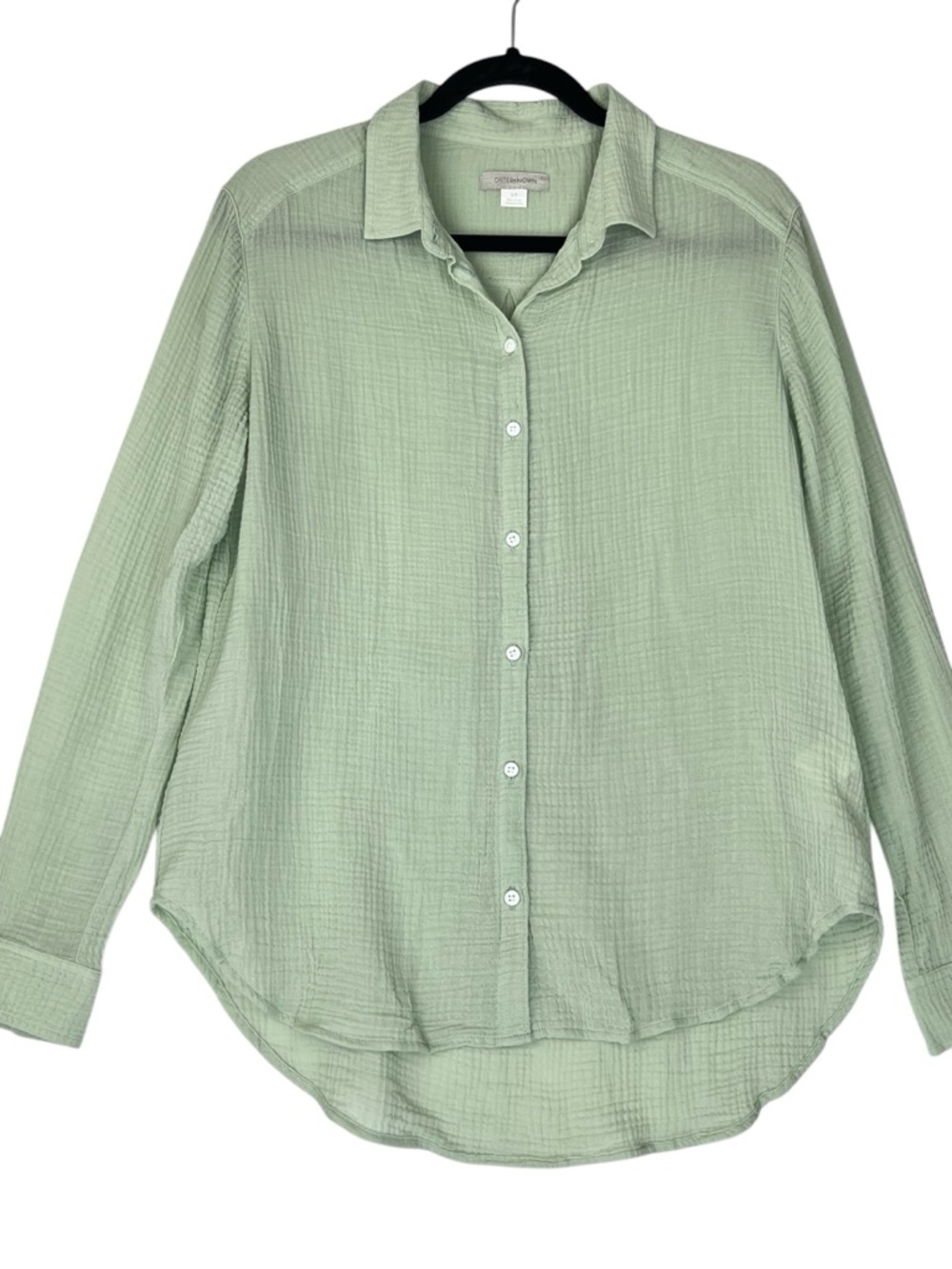 OuterKnown Women's S Green Cotton Gauze Long Sleeve Button Front Shirt